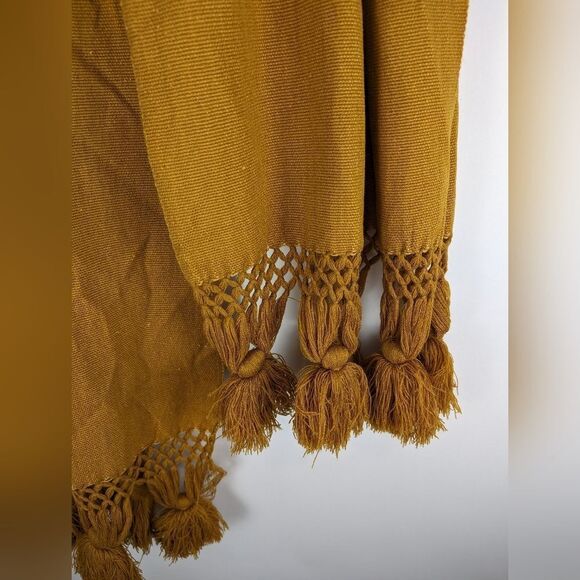Mustard Yellow Oversized Large Women's Scarf One Size with Fringe and Tassles - Picture 5 of 6